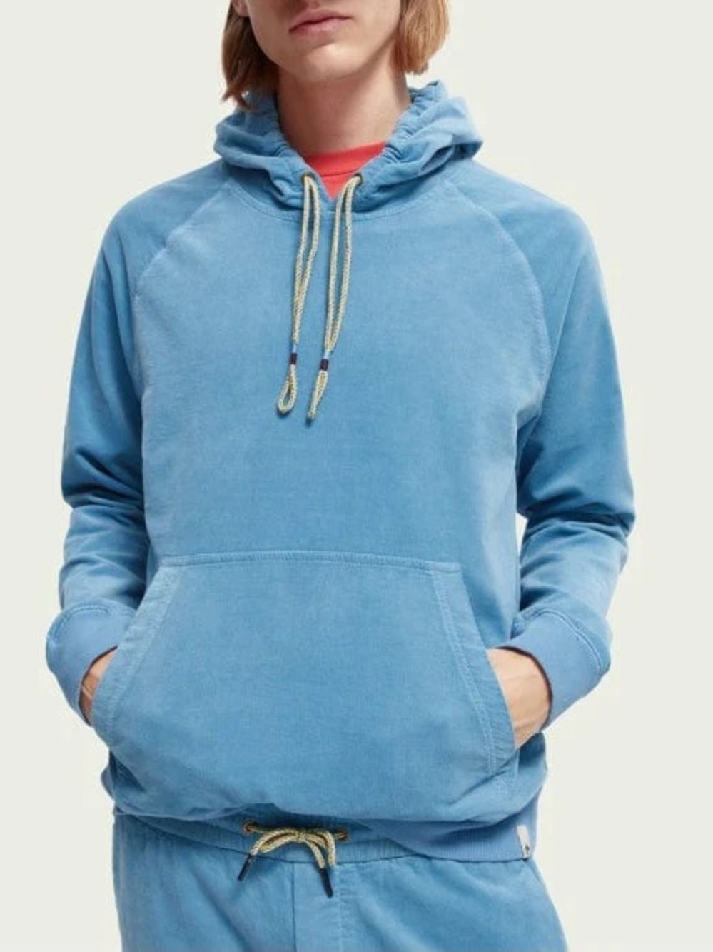 Scotch & Soda corduroy Vintage Blue Hooded Sweatshirt with Contrast Drawcord